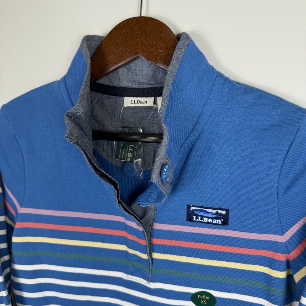 LL Bean NWT Womens Multicolor Stripe Long Sleeve Rugby Henley Shirt X-Small XS - Picture 2 of 12